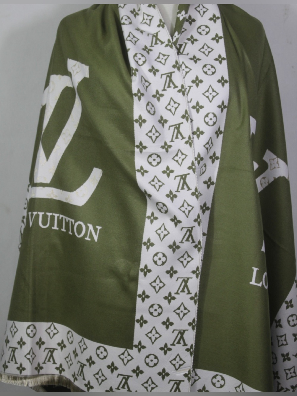 Louis Vuitton Olive Green and White Monogram Shawl Wrap